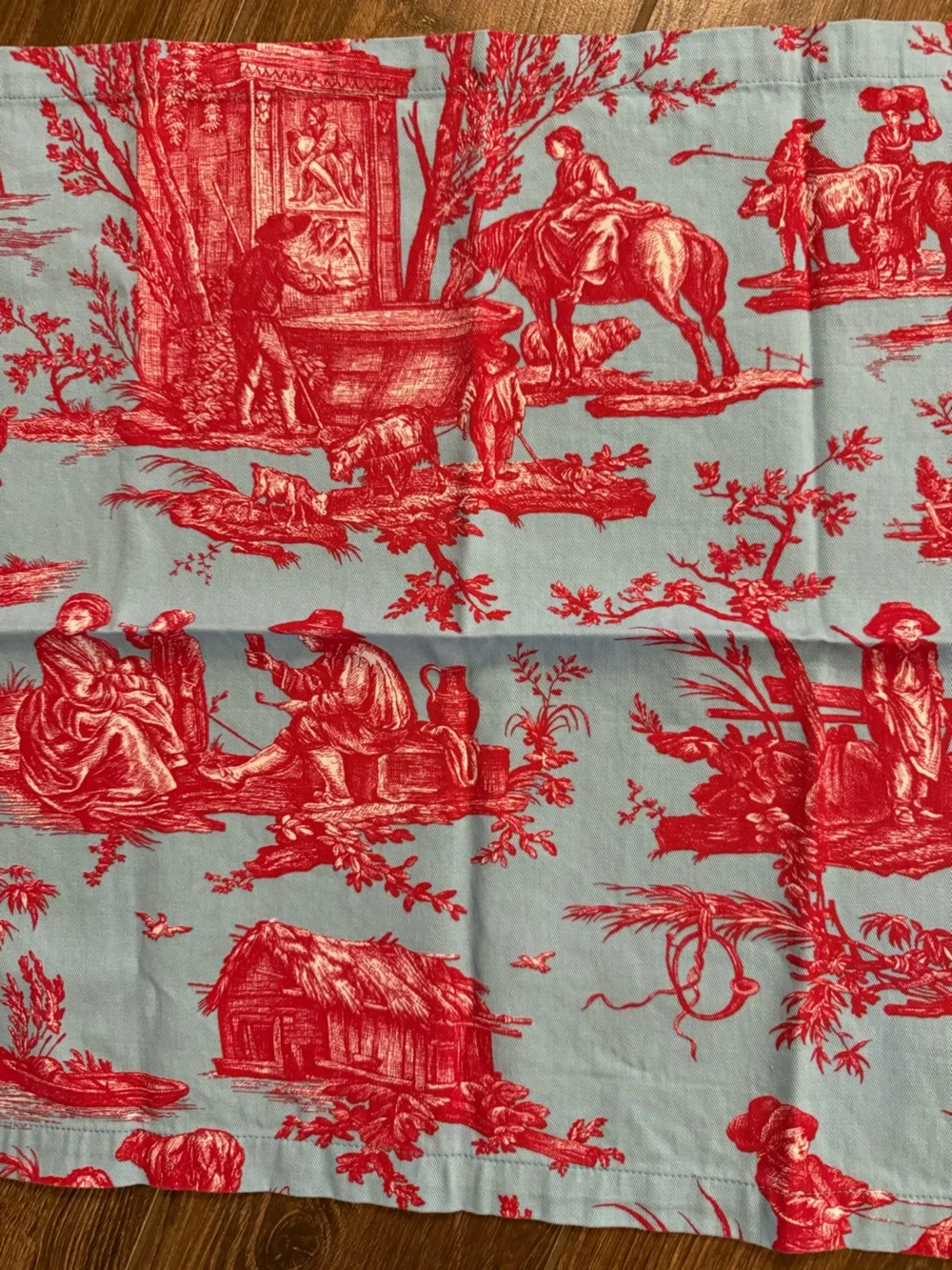 8 Williams-Sonoma Toile Cotton Napkin Blue Red French Country Pastoral Scenes